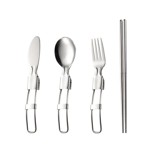 Aion 304 stainless steel portable folding knife, fork, spoon, chopsticks tableware, outdoor supplies, wire handle gift cross-border set