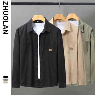Autumn Large Size Outdoor Workwear Long-Sleeved Shirt for Fat Men Trendy Japanese Style Loose Lapel Shirt Versatile Casual Jacket