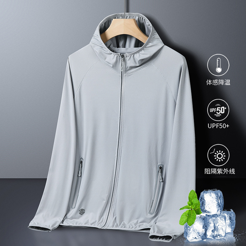 Ropa de protección solar pareja primavera y verano delgada permeable anti-UV hielo hombre pesca ropa de protección solar abrigo ultra delgado