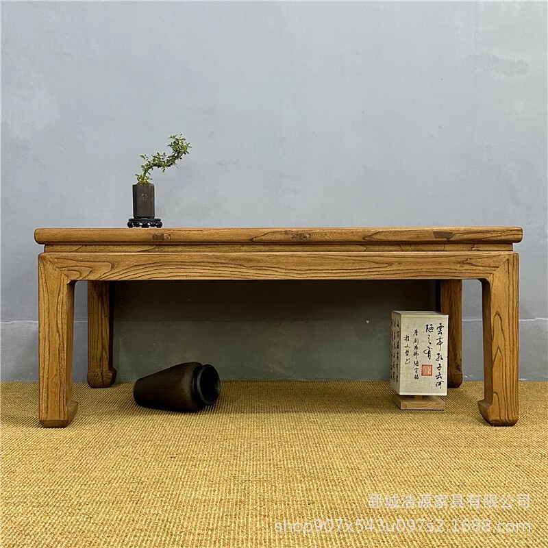 古い楡の木のお茶のいくつかの窓のテーブルの純粋な実木のほぞの禅の意は古い中国式の家庭の原木の工夫の茶台の低いテーブルに似せます。|undefined