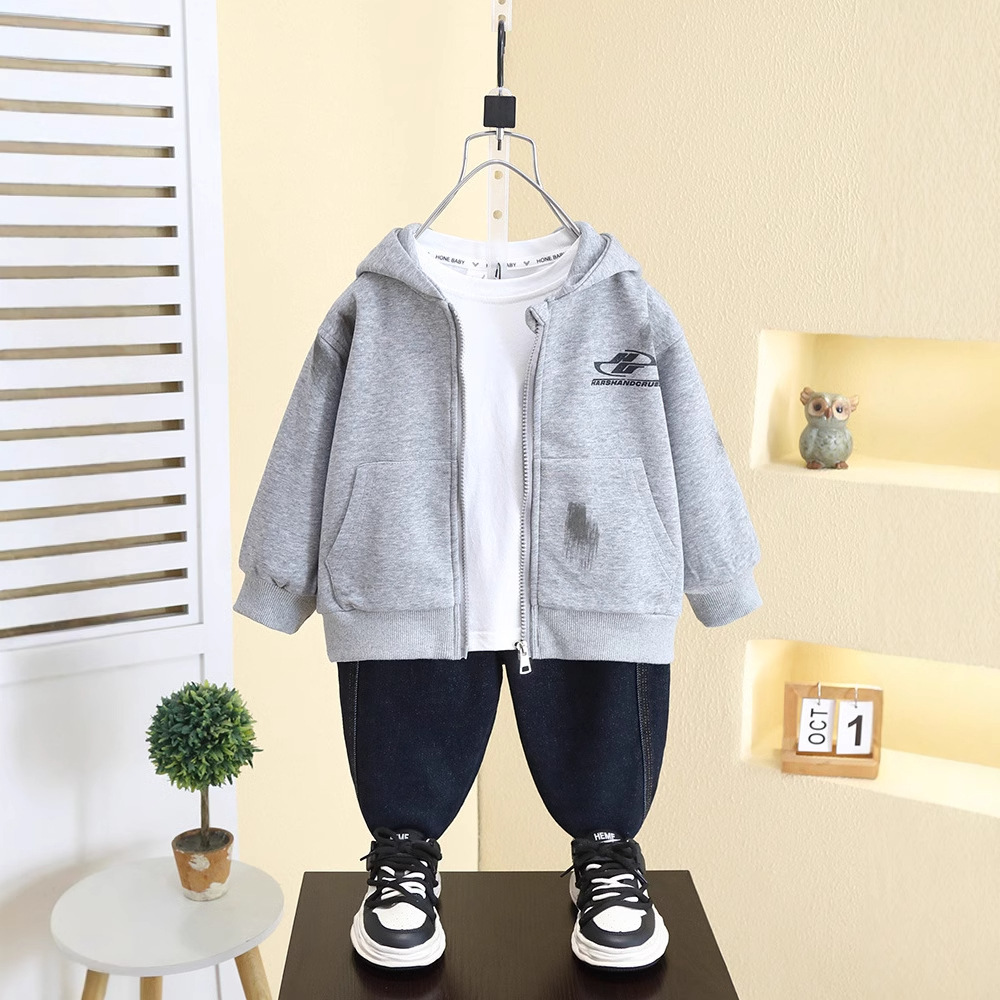 7795 chaqueta de niño 2025 primavera y otoño nuevo suéter de rebeca casual con capucha para niños primavera top coreano para bebés