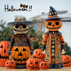 ハロウィーンにカードを挿したカボチャの幽霊の装飾kt板の立て札の置物のシーンはハロウィンの装飾の道具を配置します。