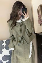 小香风套装女秋冬季呢子花边短外套高腰半身裙高级感小洋装两件套