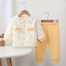 婴儿薄棉衣套装春秋季男女宝宝棉无骨棉服外套儿童夹棉外出服