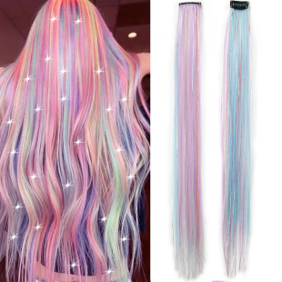 Cross-border Foreign Trade Wig Women's Hanging Ear Mixed Color Wig One-card Color Four-color Clip Hair Straight Curly Hair