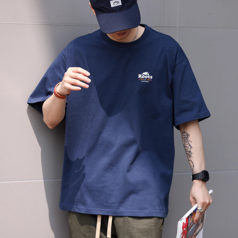 Short-Sleeved T-Shirt Men's Summer American Loose Student Heavyweight Combed Cotton Trendy Brand Large Size T-Shirt Special Price Roots