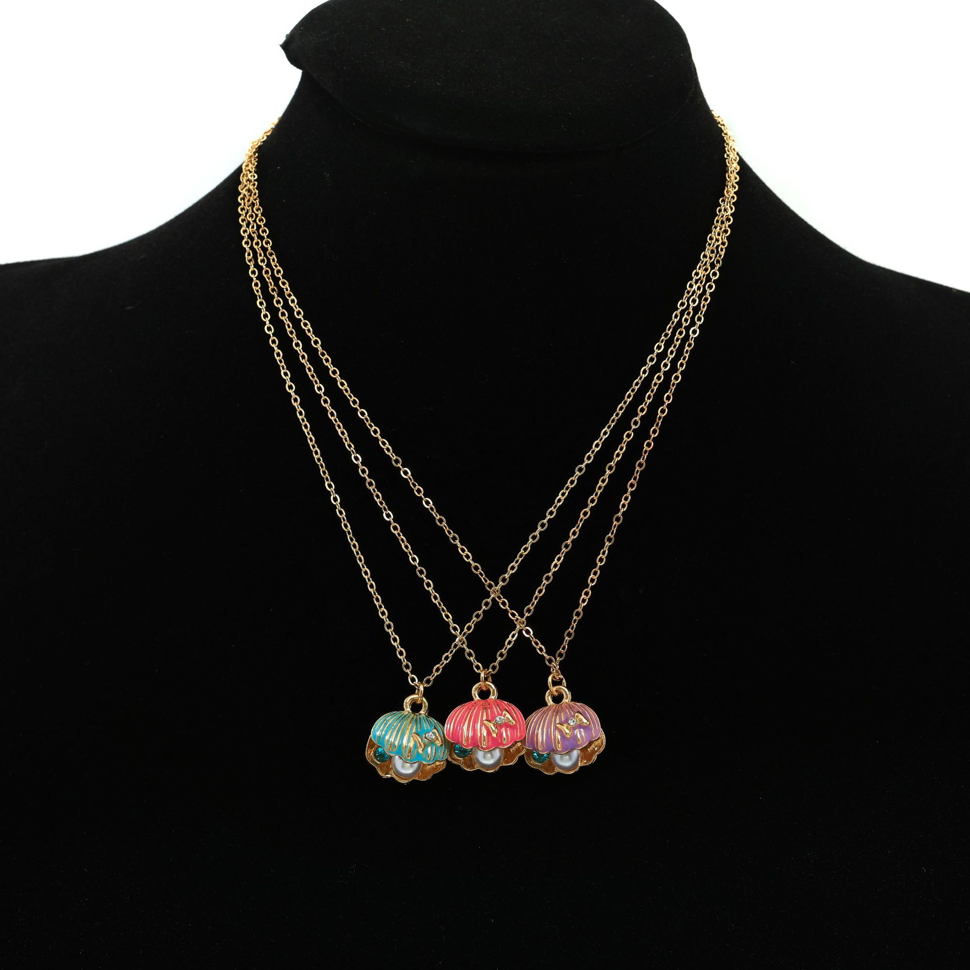 Joyería transfronteriza venta caliente suministro de comercio electrónico verano playa con incrustaciones de perlas de imitación abanico concha colgante collar de mujer image 5