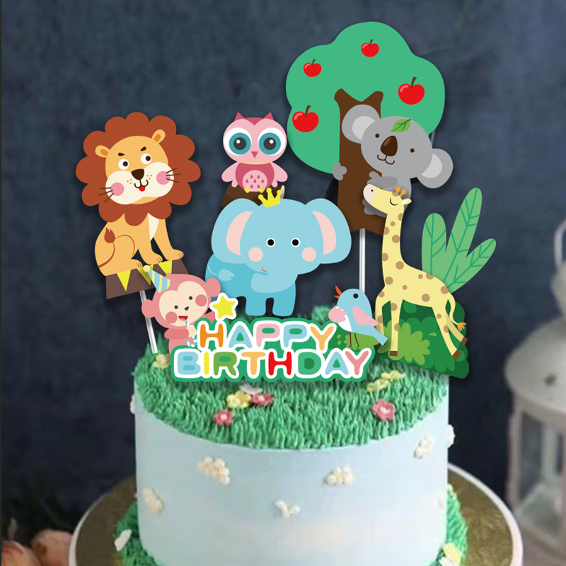 Manufactor new pattern lion Forest wild animal Cake Insert card Happy Birthday plug-in unit baking Cake decorate Inserted card