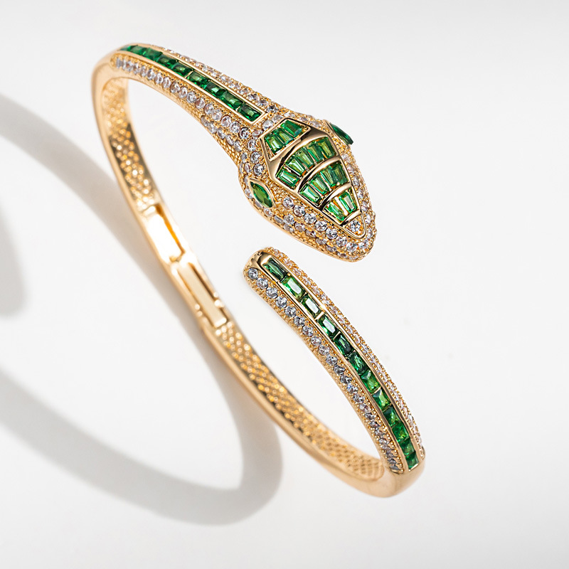 Bracelet serpent avec zircon vert et cristaux micro-sertis_voghion.com