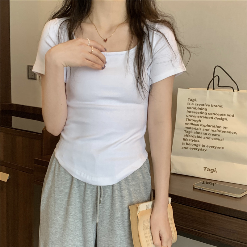 175g Weight Short Sleeve Sleeve Length Polyester Fabric Type Short Top Length T-shirt Tops Type Casual, Daily Occasion Square Neck Neckline Slim Fit Type Solid Color Pattern Spring, Autumn Season Women's Gender Casual, Simple Style Style Wholesale Women's Casual Simple Style Solid Color Short Sleeve T-Shirts 21