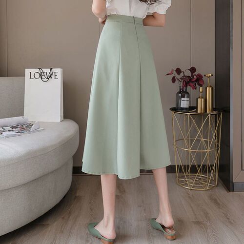 22 Korean Version Compatible Fall Subtle Ins Women Slimming A-line Skirt Semi-skirt High-waist Medium-long Umbrella Skirt Hip