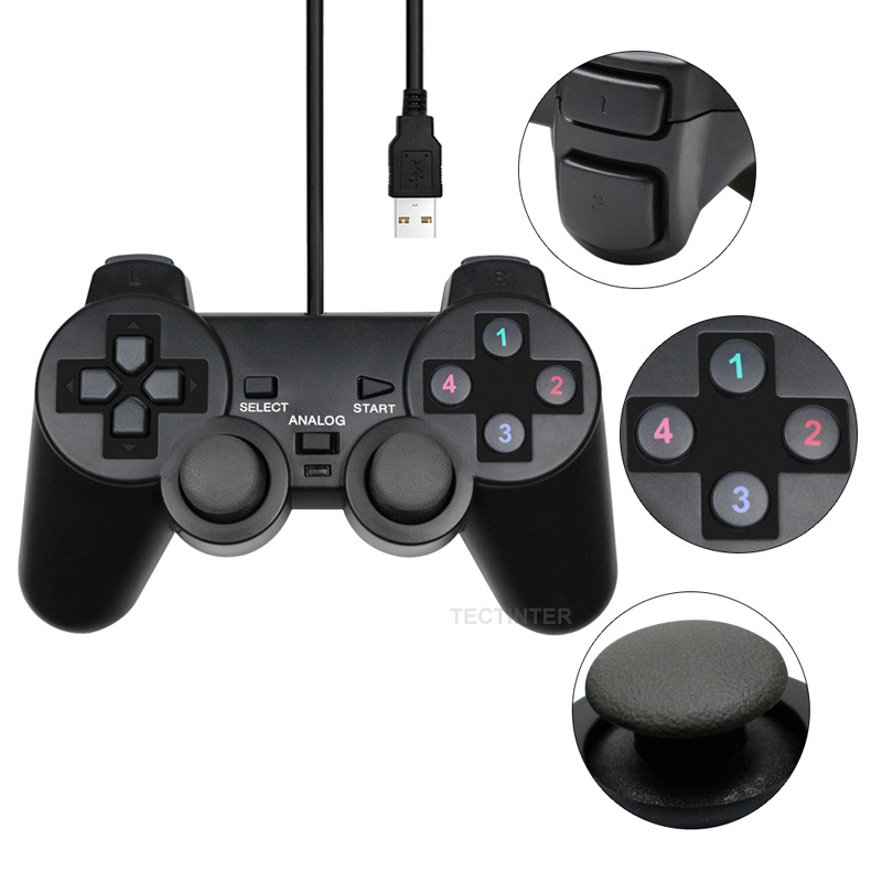 Controlador de juegos con forma de PS2, controlador de juegos con cable 208USB, controlador de juegos para computadora, controlador de juegos arcade para PC