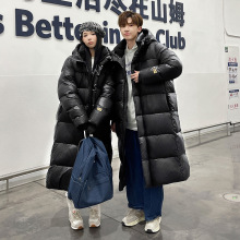 冬季新款男士韩版中长款连帽纯色加厚保暖90白鹅绒羽绒服情侣外套
