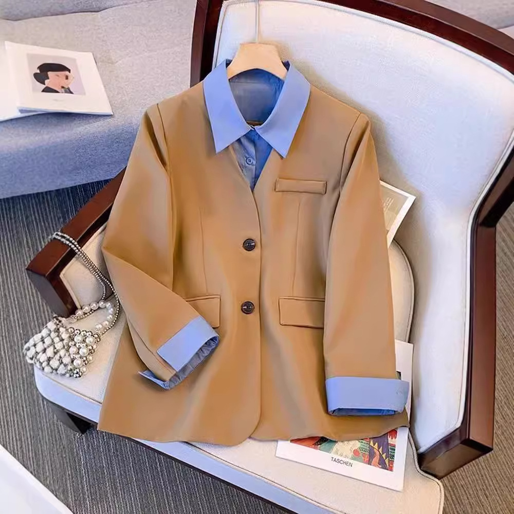 Women's Clothing Small suit women's short jacket spring and autumn new loose slim two piece shirt collar suit top outer wear_voghion.com