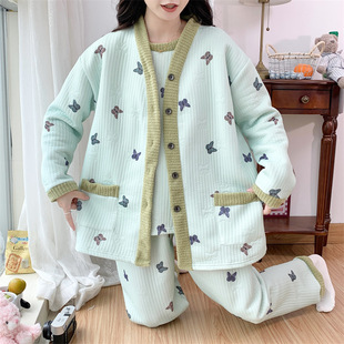 Pajamas women's autumn and winter air cotton interlayer sweet extra large size fat MM300 kg home clothing suit 30129-66