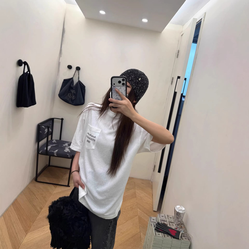 Ac Fw261996 Pocket T-Shirt Stockholm Letter Print Versatile Short Sleeve Women's T-Shirt Loose Fit