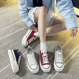 厚底帆布鞋女2026春夏新款百搭运动小白鞋薄款透气休闲圆头女板鞋