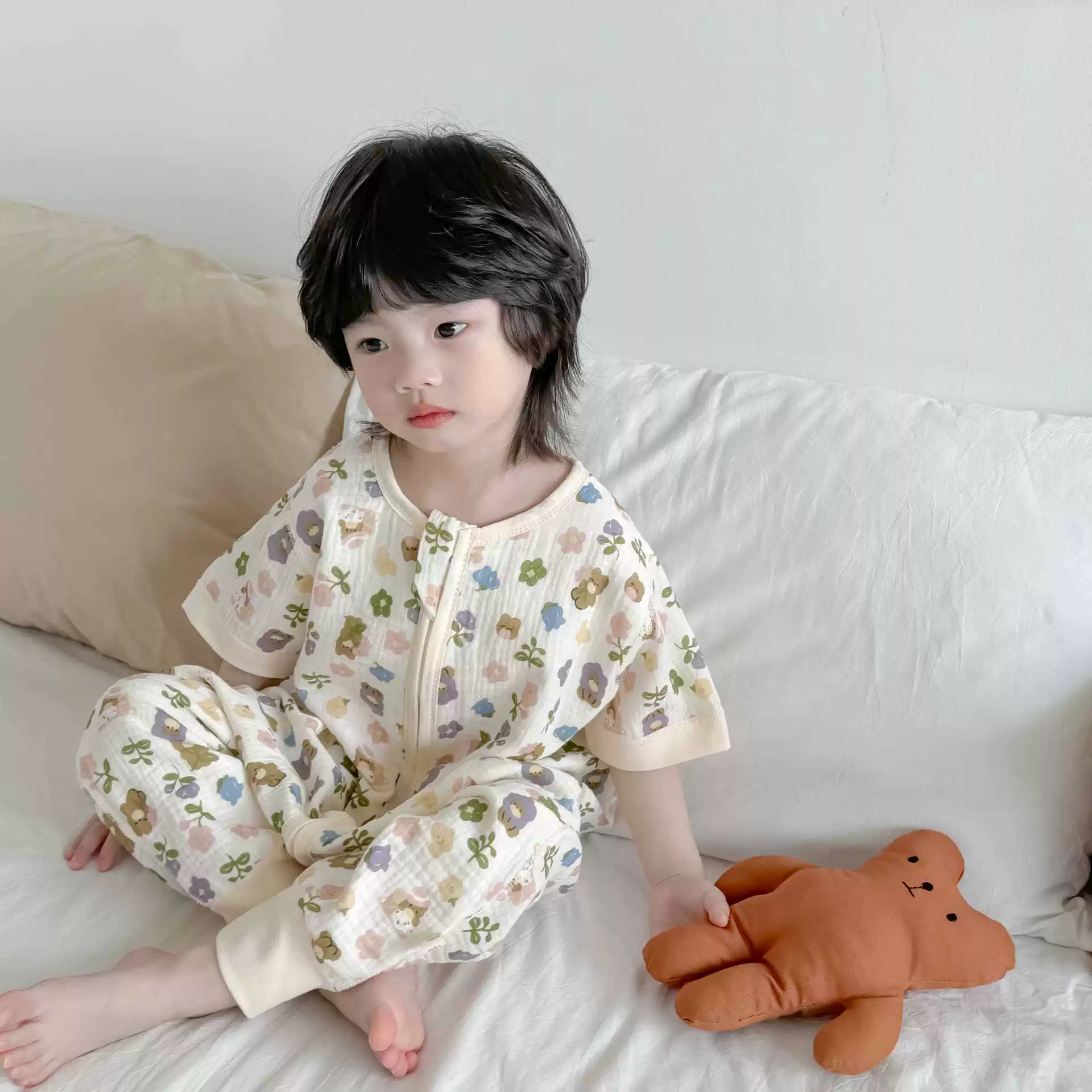 Летний хлопковый марлевый спальный мешок, pijama, с коротким рукавом
