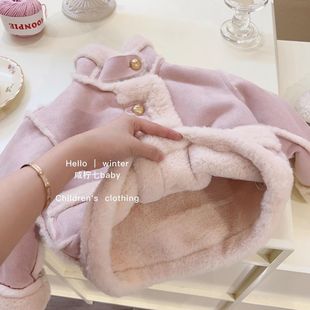 Girls' Outwear Autumn and Winter Fashionable 2025 New Wool Sweater Kidsren's Warm and Stylish Baby Girl's Winter Velvet Outwear