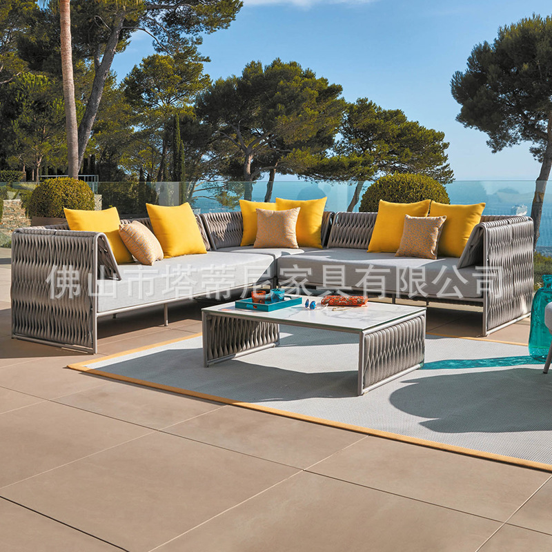 Sofá de ratán para exteriores, para villa, patio, balcón, sala de estar, hotel, muebles de ratán de diseño moderno y sencillo para exteriores