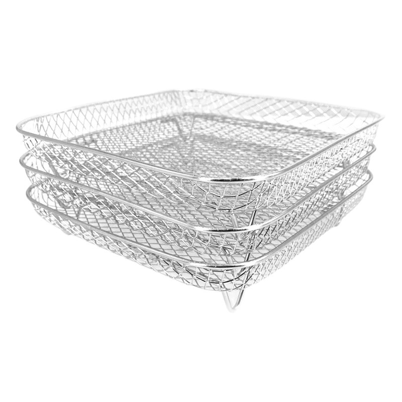 Freidora de aire accesorios cuadrados de tres capas apilados de malla de acero inoxidable 304 rejilla de deshidratación parrilla hogar Cross-Border Grill NINJA