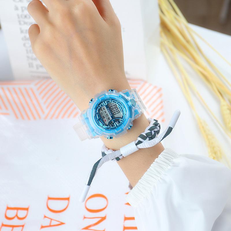 Nuevo transparente simple temperamento moda tendencia unicornio reloj electrónico redondo estudiante deportes caramelo reloj electrónico