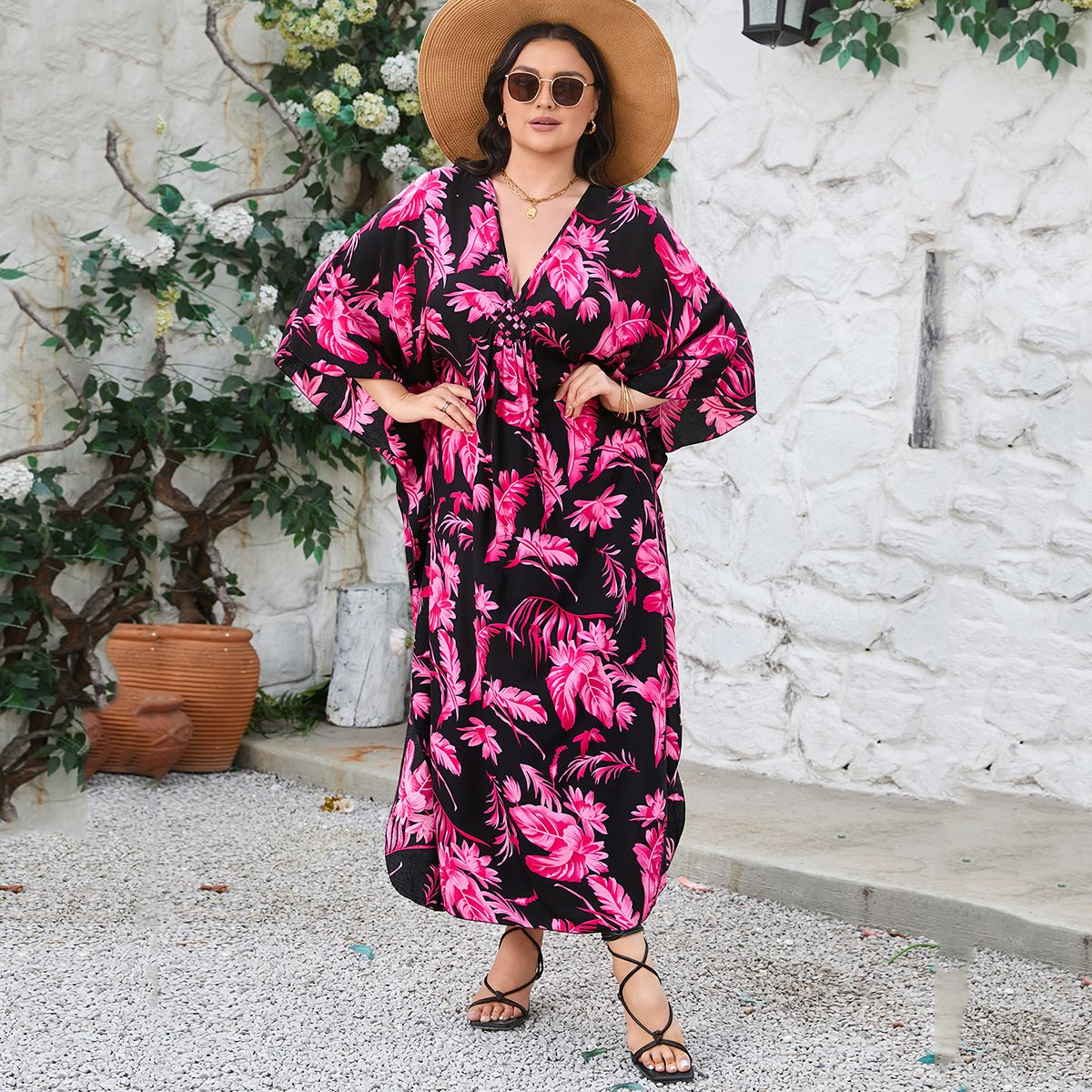 2024 nueva blusa de playa transfronteriza rayón Impresión de posicionamiento tejida a mano más vestido de tamaño falda de playa de vacaciones