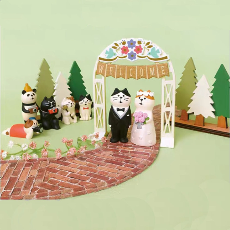 樹脂装飾品和風猫新郎新婦恋人結婚式ギフトケーキ車の中央制御装飾工芸品装飾品|undefined