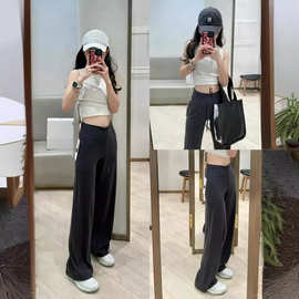 luludarling阔腿裤抽绳锦纶直筒裤磨毛瑜伽宽松高腰女垂感显瘦