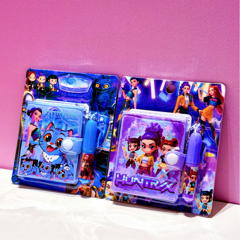 Nuevo grupo de caza de demonios cuaderno de dibujos animados escritorio conjunto de bolígrafo pequeño conjunto de regalo de papelería para estudiantes de primaria