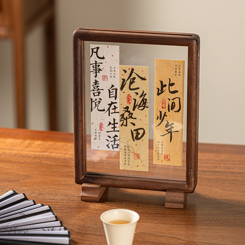 High-grade solid wood black walnut double-sided transparent photo frame table Chinese painting Chinese A4A3 frame mounted wall