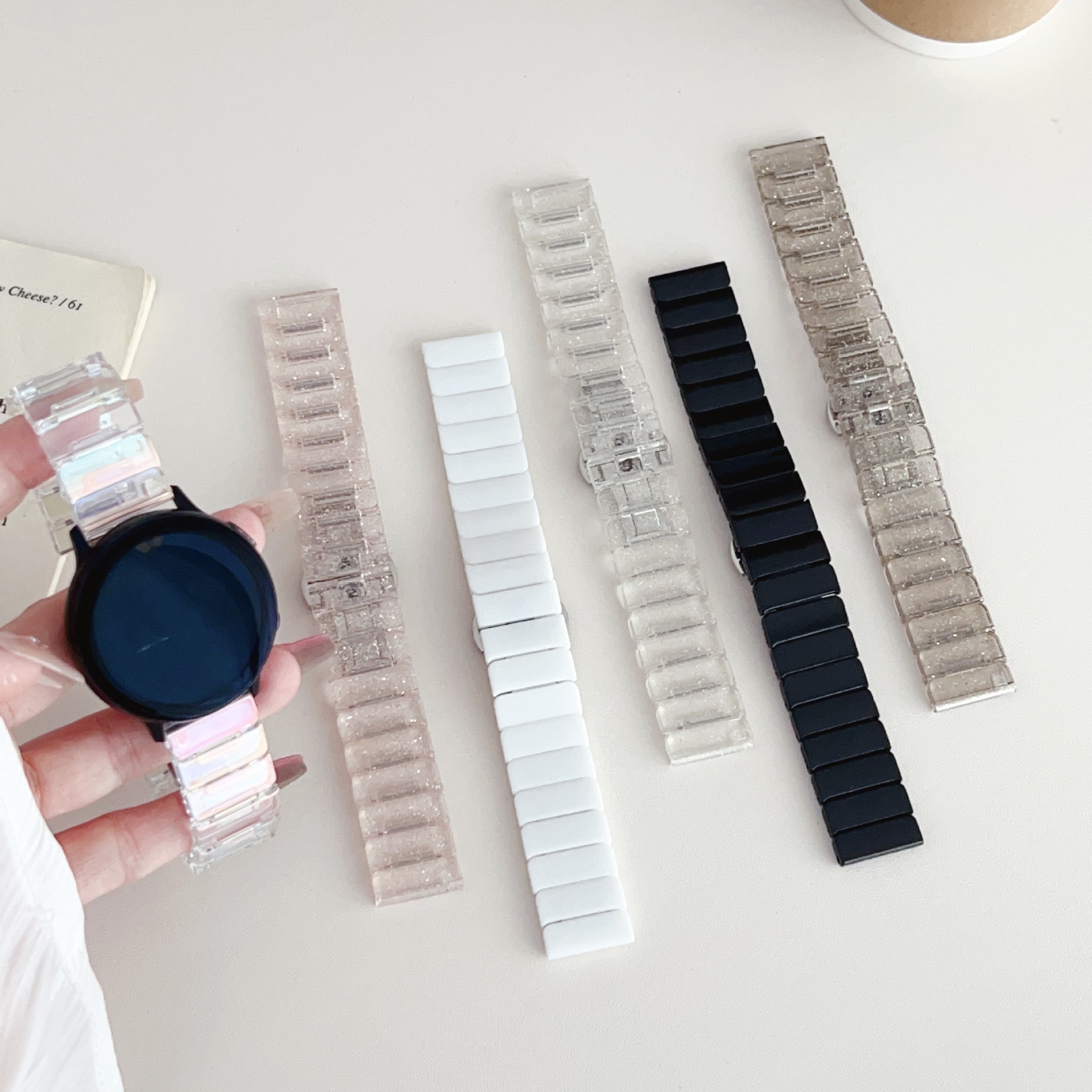 New Samsung watch5 strap GT3 Huawei watch3 three beads imitation ceramic laser ladder strap 1