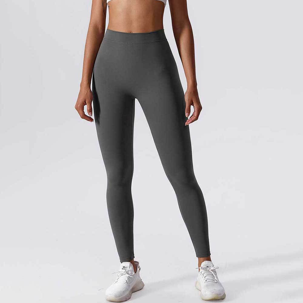 Nuevos productos personalizados de color sólido de la cintura trasera en V arrugada de caderas desnudas de nueve pantalones de alta elasticidad de pantalones de acondicionamiento físico para mujeres