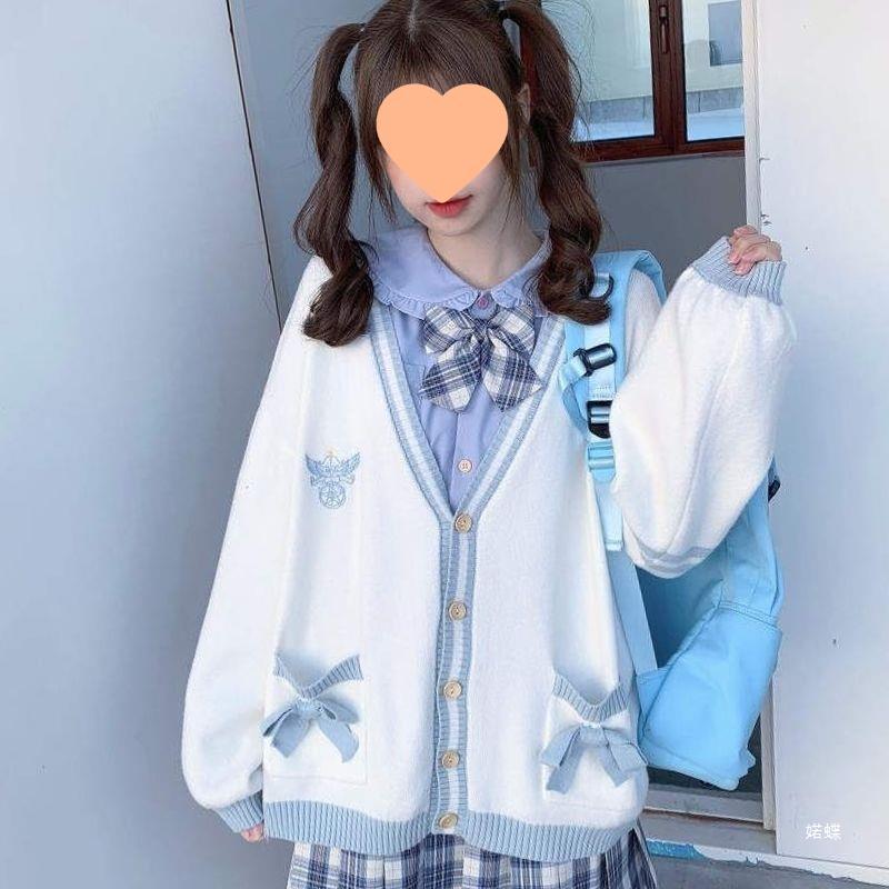 RUODIE 2024 새로운 가을과 겨울 유니폼 학업 활 니트 카디건 스웨터 셔츠 백