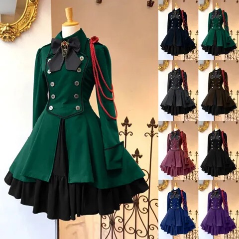 Wish Renaissance Retro Bow Long-Sleeved Ruffled Cosplay Dress Holiday Dress 9099