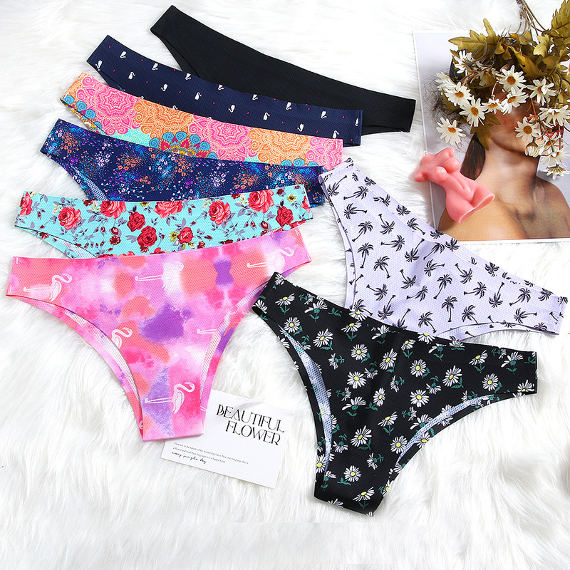 Cross-border Hot Buy Beach Sexy Bikini Panties Printed Breathable Ice Silk Seamless Women's Gongs for Vacation