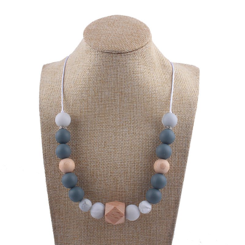 Nueva silicona molar mordedor collar creativo DIY madera de haya grande octogonal collar colgante cadena de la clavícula