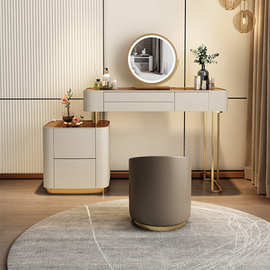 梳妆台卧室简约小户型轻奢钢化玻璃收纳柜一体化妆桌化妆柜实木