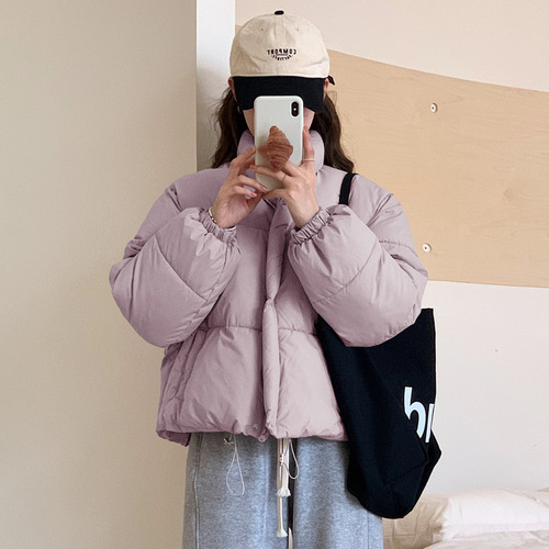 Short stand collar down cotton coat women's 2025 winter Korean style loose thickened bread coat cotton coat