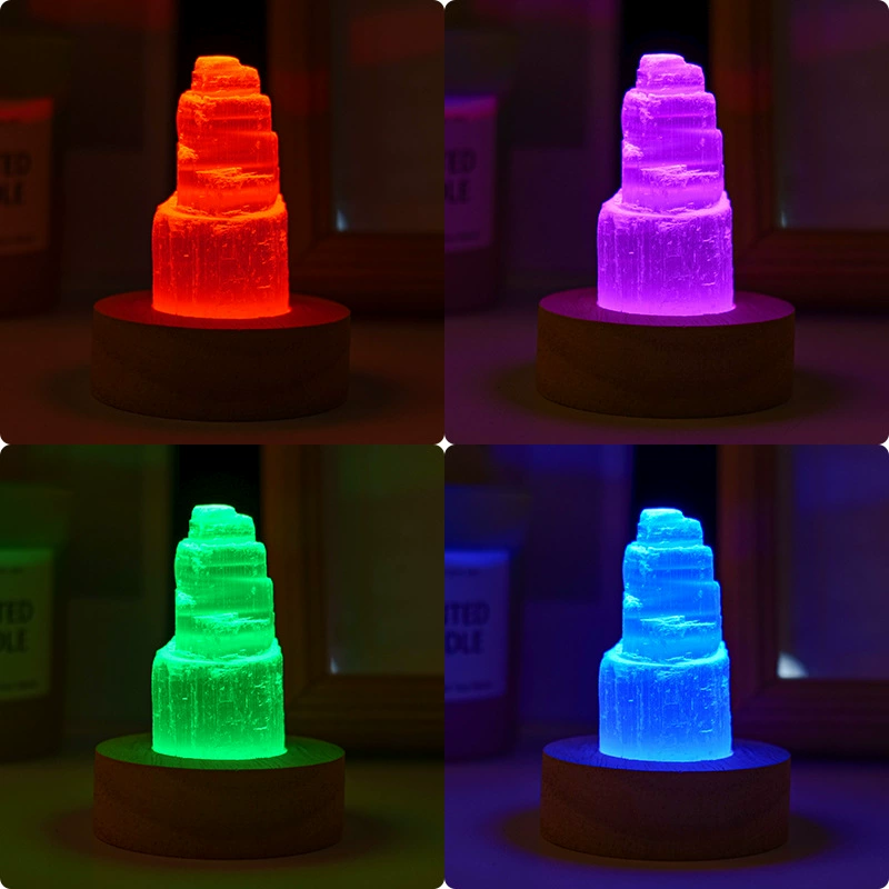 Gypsum tower night lamp, Moroccan translucent crystal ornament, LED base options, 6–20 cm