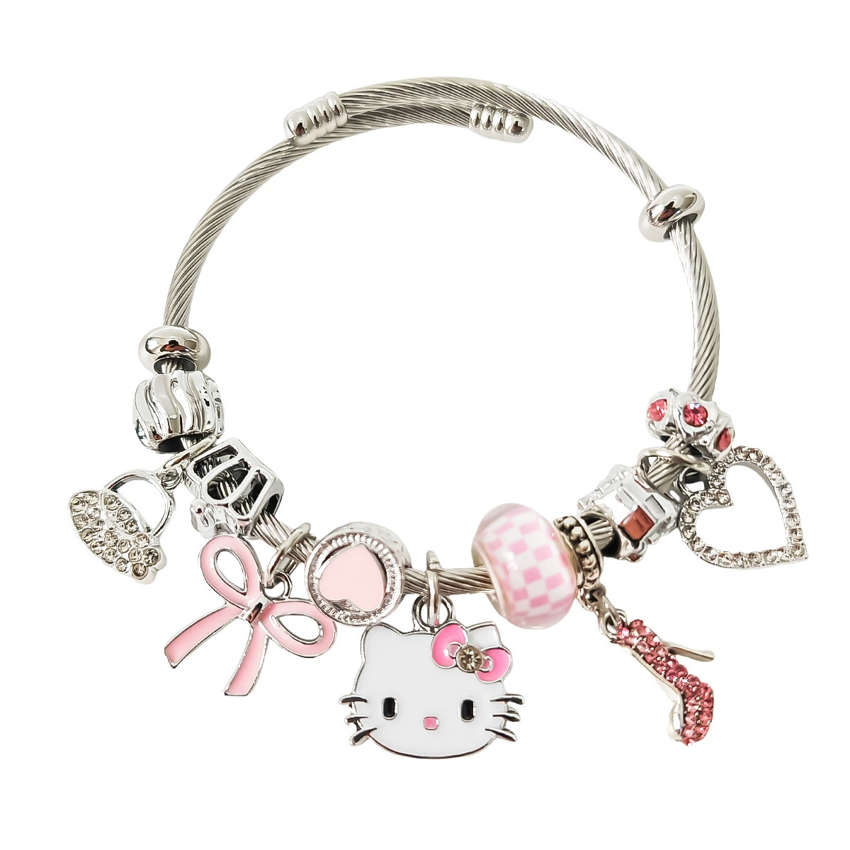 Браслет (Hello Kitty) браслет с подвесками из нержавеющей стали, мультяшные подвески, милые розовые акценты