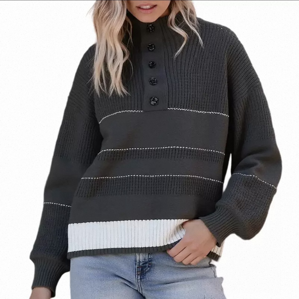 Suéter de Mujer Nuevo Otoño/Invierno 2025 de Amazon, Estilo Europeo y Americano, Suéter Holgado de Punto con Cuello Alto a Rayas