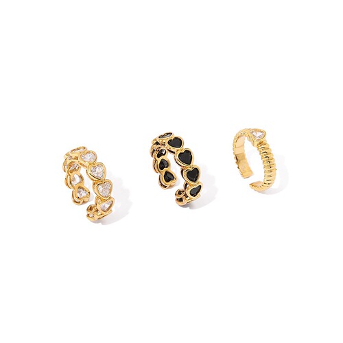 Gold Retro Vintage Style Heart Diamond Open Ring with Black Gold and Pearls, Fashionable Simple Pearl Tassel Design