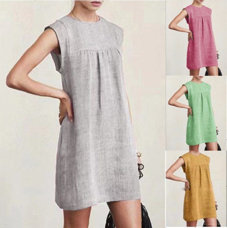 Sleeveless Sleeve Length Straight Skirt Dresses Type Wholesale Women'S Vintage Style Patchwork Solid Color Holiday Round Neck Sleeveless Straight Skirt