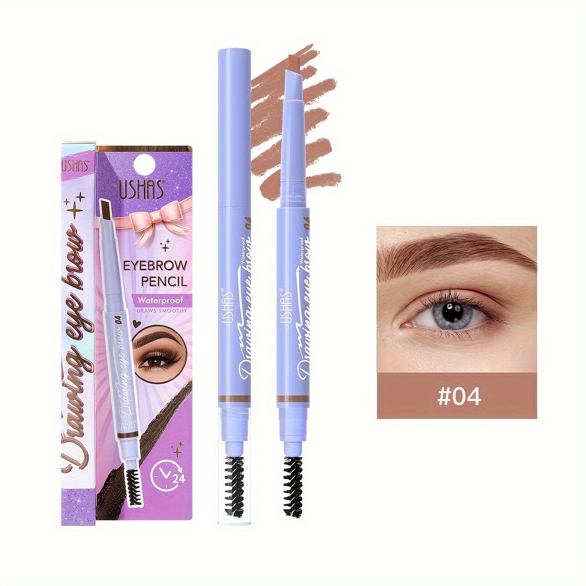 USHAS European and American Cross-border spot lápiz de cejas de doble cabezal viene con un cepillo de cejas impermeable, no fácil de manchar y fácil de colorear TP350F