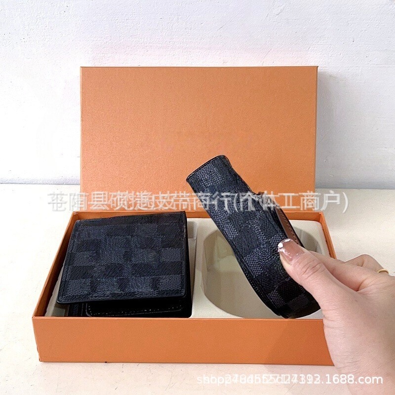 Foreign Trade New Wallet Set Men's High-End Boutique Gift Box Belt Business Belt Casual Smooth Buckle Formal Belt