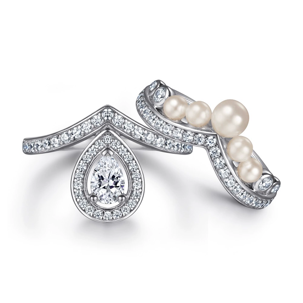 Set pearl drop-shaped, wedding ring, Amazon, silver 925 sample
