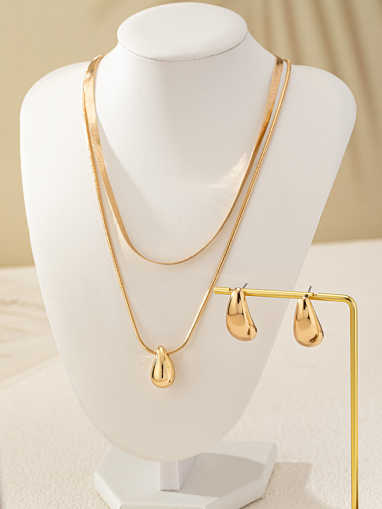 Women's Gender Plating Design Elegant Streetwear Water Droplets Alloy Plating Women's Snake Chain Earrings Necklace Jewelry Set