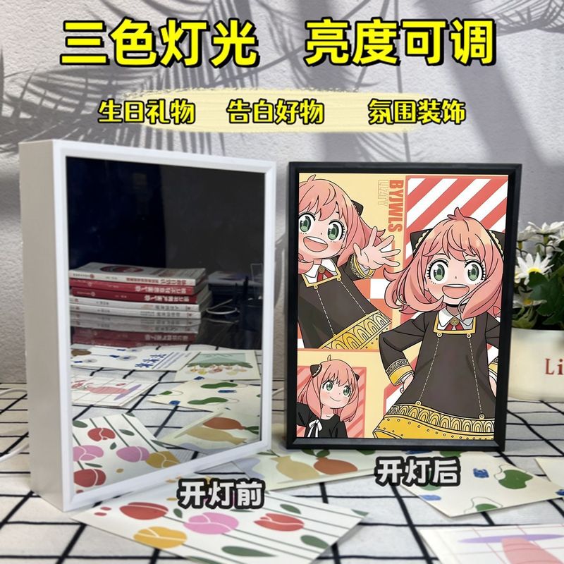 新款间谍过家家镜子灯光画阿尼亚生日创意礼物发光装饰画房间摆件|undefined