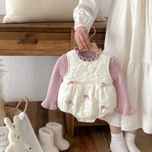 婴儿冬季公主包屁衣保暖打底衫女宝宝冬装夹棉加绒爬服甜美外出服